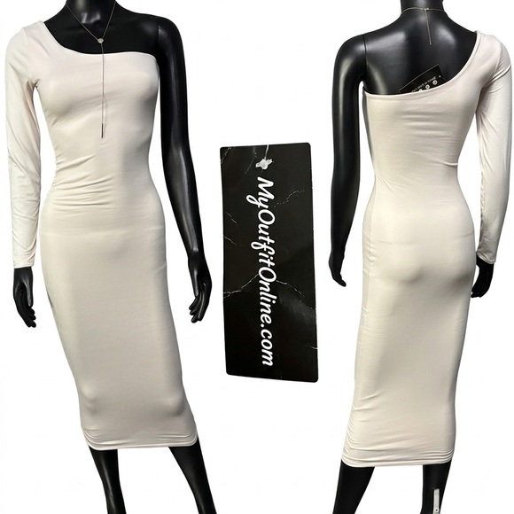 Angie Dresses & Skirts - Angie Cream One-Shoulder Long Sleeve Bodycon Dress